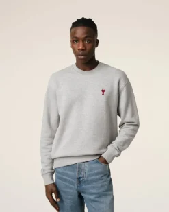 Ami Paris Grey Cotton Ami de Coeur Sweatshirt HEATHER ASH GREY Cheap