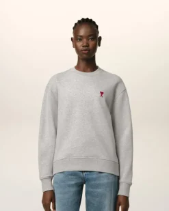 Ami Paris Grey Cotton Ami de Coeur Sweatshirt HEATHER ASH GREY Cheap
