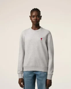 Ami Paris Grey Cotton Ami de Coeur Sweatshirt HEATHER ASH GREY Cheap