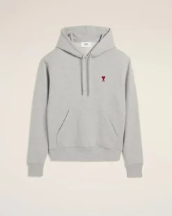 Ami Paris Grey Cotton Ami de Coeur Hoodie HEATHER ASH GREY New