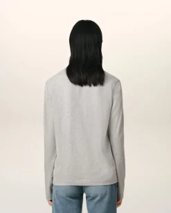 Ami Paris Grey Cotton Ami de Coeur Long Sleeves T-Shirt HEATHER ASH GREY Cheap