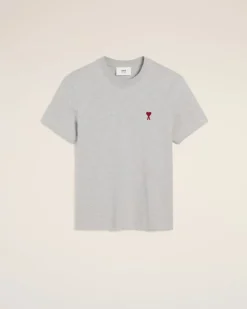 Ami Paris Grey Cotton Ami de Coeur T-Shirt HEATHER ASH GREY New