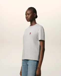 Ami Paris Grey Cotton Ami de Coeur T-Shirt HEATHER ASH GREY New