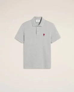 Ami Paris Grey Cotton Ami de Coeur Polo Shirt HEATHER ASH GREY Flash Sale