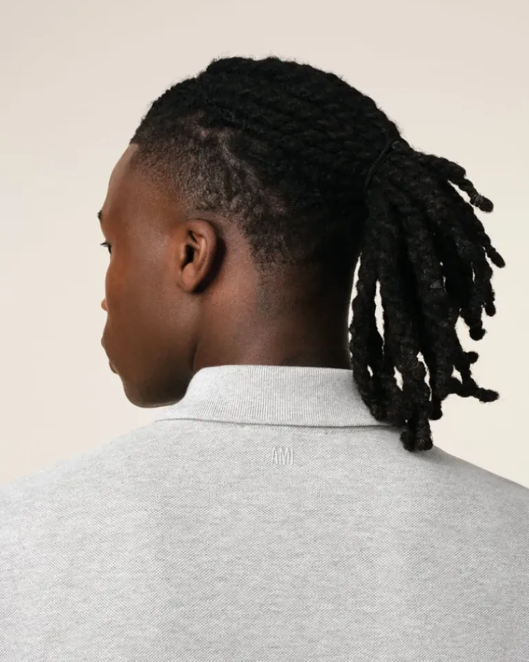 Ami Paris Grey Cotton Ami de Coeur Polo Shirt HEATHER ASH GREY Flash Sale