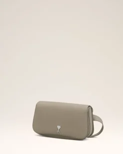 Ami Paris Grey Leather Crossbody Paris Paris Bag ASH/VIBRATED SILVER Outlet