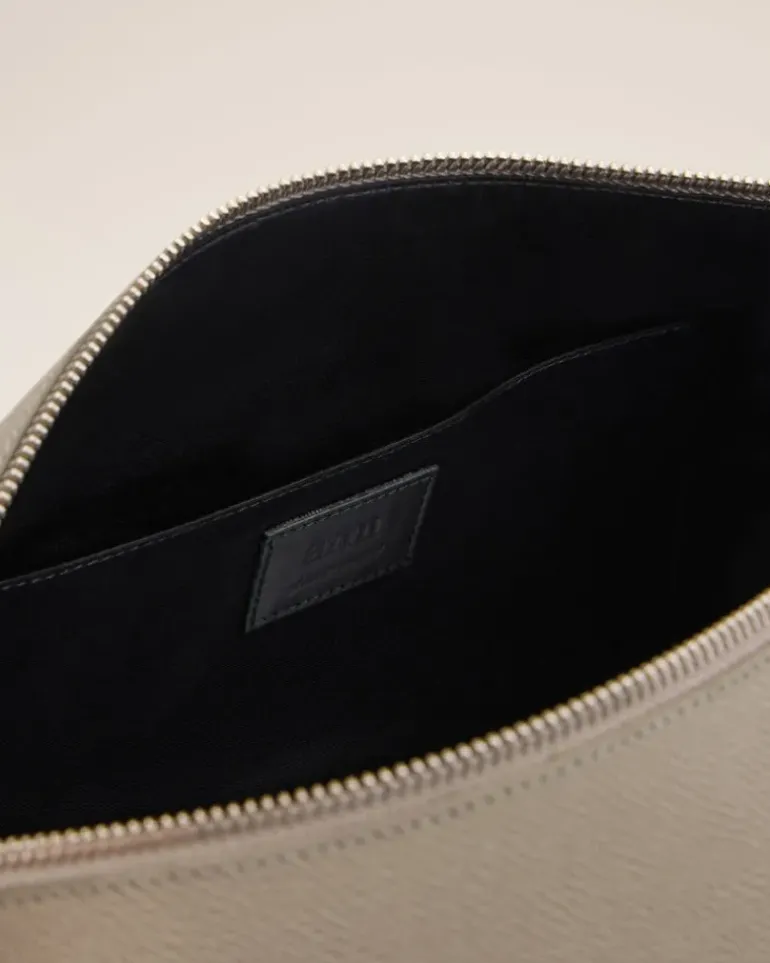 Ami Paris Grey Leather Paris Paris Toiletry Pouch ASH/VIBRATED SILVER Best