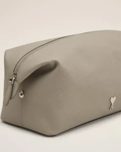 Ami Paris Grey Leather Paris Paris Toiletry Pouch ASH/VIBRATED SILVER Best