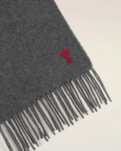Ami Paris Grey Wool Ami de Coeur Scarf DARK GREY Shop