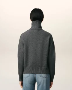 Ami Paris Grey Wool Ami de Coeur Sweater HEATHER GREY/RED Outlet