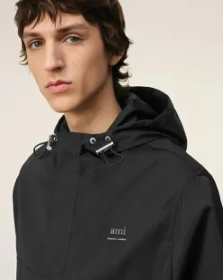Ami Paris Hooded Ami Alexandre Mattiussi Windbreaker BLACK Outlet