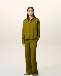 Ami Paris Khaki Contrasted Top Long Sleeve Shirt LICHEN Cheap