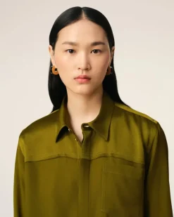 Ami Paris Khaki Contrasted Top Long Sleeve Shirt LICHEN Cheap