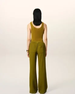 Ami Paris Khaki Flare Fit Elasticated Trousers LICHEN Clearance