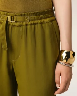 Ami Paris Khaki Flare Fit Elasticated Trousers LICHEN Clearance