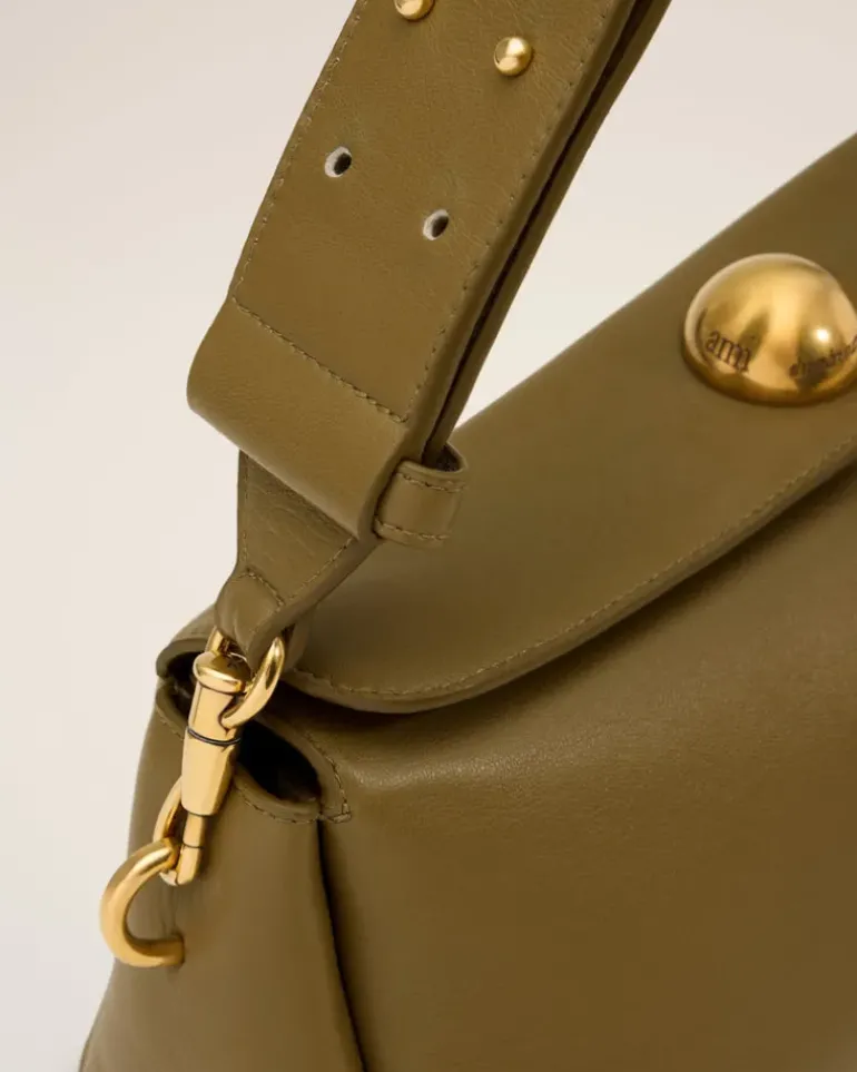 Ami Paris Leather Carrousel Bag KHAKI Cheap