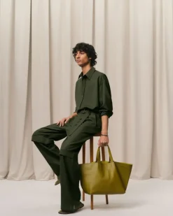 Ami Paris Khaki Leather Midi Tote Bag LICHEN Sale