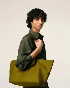 Ami Paris Khaki Leather Midi Tote Bag LICHEN Sale