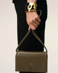 Ami Paris Leather Voulez-Vous Wallet Strap KHAKI Online
