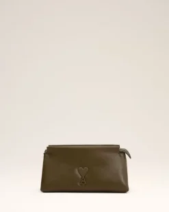 Ami Paris Leather Voulez-Vous Pouch KHAKI Flash Sale