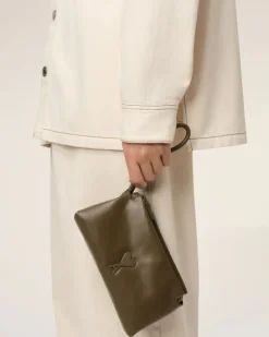 Ami Paris Leather Voulez-Vous Pouch KHAKI Flash Sale