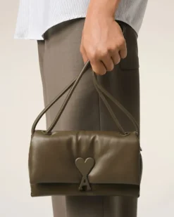 Ami Paris Leather Voulez-Vous Bag KHAKI Outlet