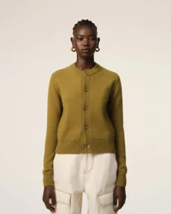 Ami Paris Khaki Wool Knit Ami de Coeur Crewneck Cardigan LICHEN Sale