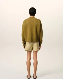 Ami Paris Khaki Wool Knit Ami de Coeur Crewneck Cardigan LICHEN Clearance
