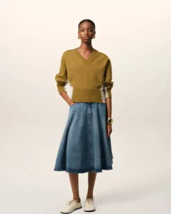 Ami Paris Khaki Wool Knit Bicolor V Neck Sweater LICHEN/MASTIC Cheap