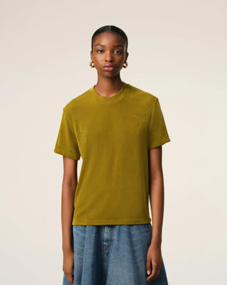 Ami Paris Khaki Rib Jersey Short Sleeve T-Shirt LICHEN Cheap