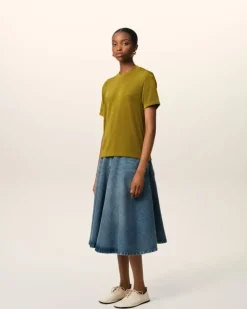 Ami Paris Khaki Rib Jersey Short Sleeve T-Shirt LICHEN Cheap