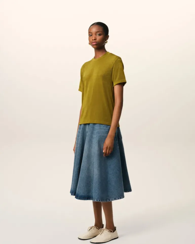 Ami Paris Khaki Rib Jersey Short Sleeve T-Shirt LICHEN Cheap