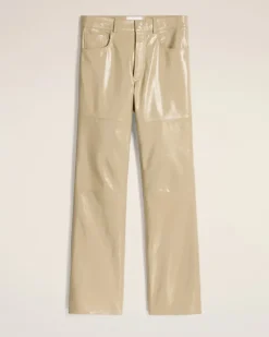 Ami Paris Leather Straight Fit Trousers LIGHT SAND Store