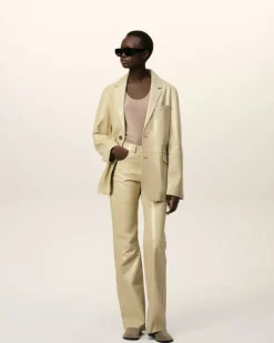 Ami Paris Leather Straight Fit Trousers LIGHT SAND Store