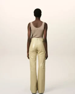 Ami Paris Leather Straight Fit Trousers LIGHT SAND Store