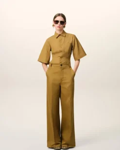 Ami Paris Mustard Cotton Baggy Fit Trousers HAVANA Outlet