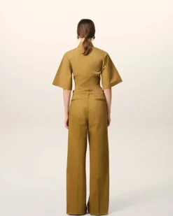 Ami Paris Mustard Cotton Baggy Fit Trousers HAVANA Outlet