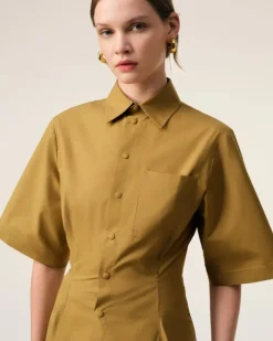 Ami Paris Mustard Cotton Short Sleeve Shirt HAVANA New