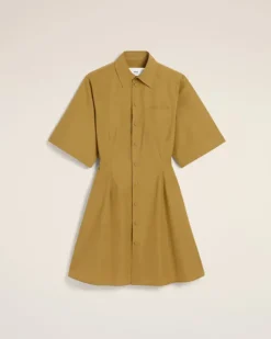 Ami Paris Mustard Cotton Short Sleeve Shirt Dress HAVANA Cheap