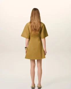 Ami Paris Mustard Cotton Short Sleeve Shirt Dress HAVANA Cheap