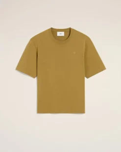 Ami Paris Mustard Cotton Tonal Ami de Coeur T-Shirt HAVANA Online