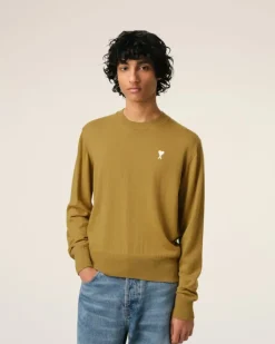 Ami Paris Mustard Wool Ami de Coeur Crew Neck Sweater HAVANA New