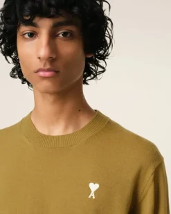 Ami Paris Mustard Wool Ami de Coeur Crew Neck Sweater HAVANA New