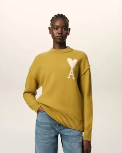 Ami Paris Mustard Wool Ami de Coeur Sweater HAVANA/OFFWHITE Discount