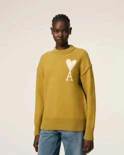 Ami Paris Mustard Wool Ami de Coeur Sweater HAVANA/OFFWHITE Discount