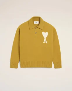 Ami Paris Mustard Wool Ami de Coeur Polo HAVANA/OFFWHITE Sale