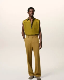 Ami Paris Mustard Wool Straight Fit Trousers HAVANA Clearance