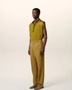 Ami Paris Mustard Wool Straight Fit Trousers HAVANA Clearance
