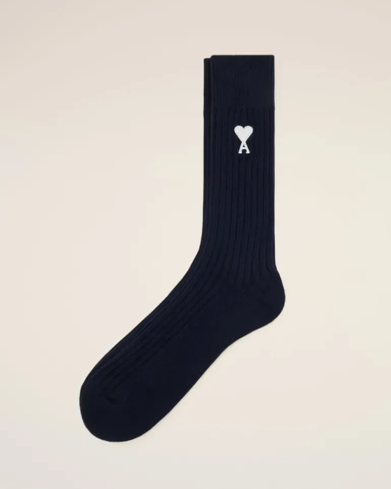 Ami Paris Navy Blended Cotton Ami de Coeur Socks NAVY BLUE/OFF WHITE Cheap