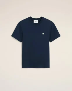 Ami Paris Navy Cotton Ami de Coeur T-Shirt NIGHT BLUE Outlet
